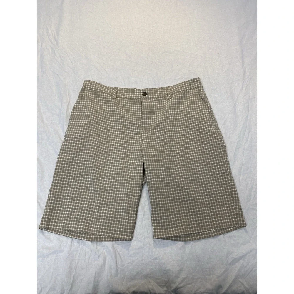 Adidas Golf Shorts Mens 36 Tan Check‎ Plaid Lightweight Performance Casual